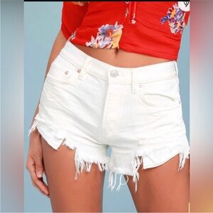 We the Free Loving Good Vibrations Denim Cutoff Shorts in Spring White